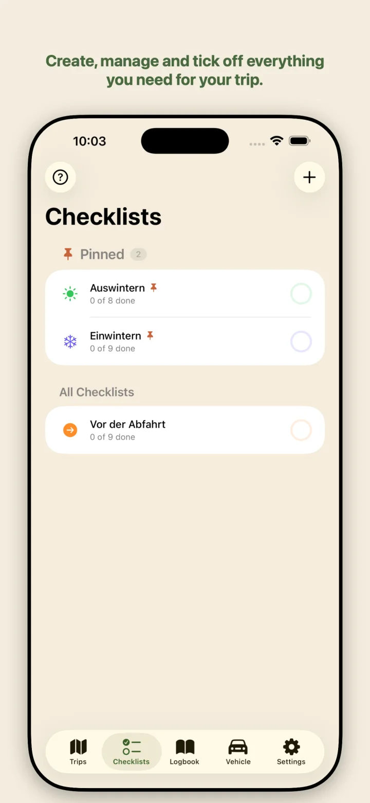 Checklists before the trip