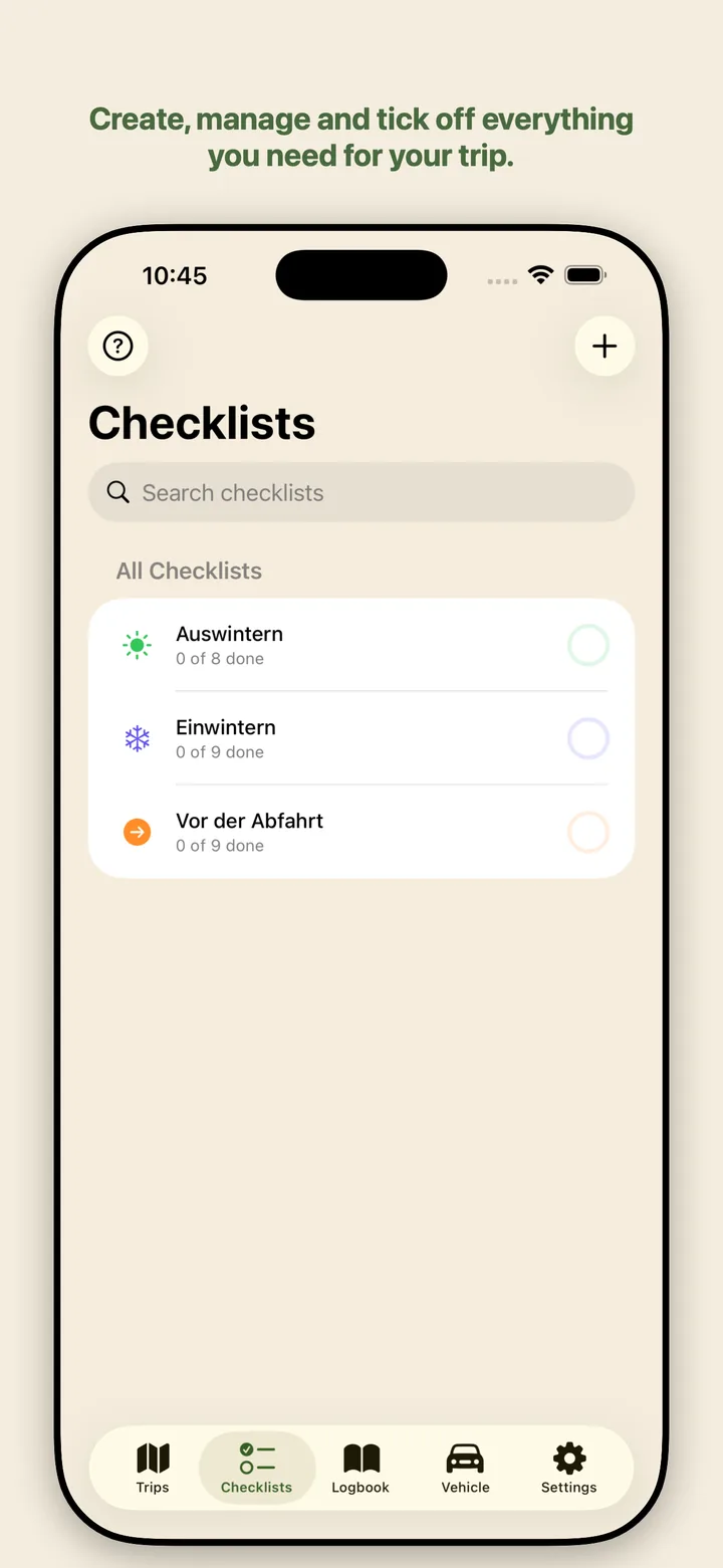 Checklists before the trip