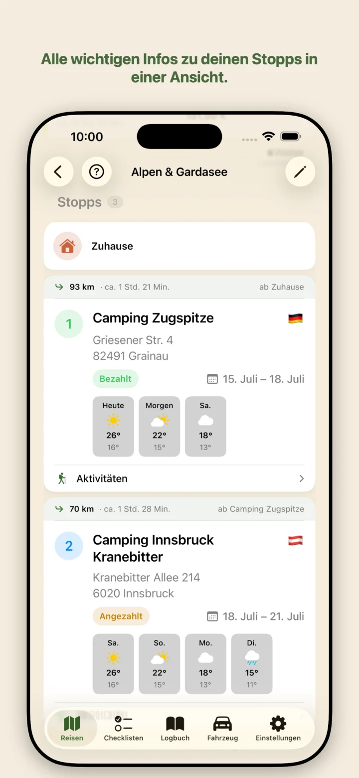 Stopps mit Wetter und Infos